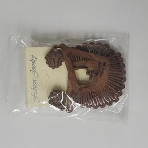 Traditional Indian Wood Traingular Pendulum Dark Brown Earrings